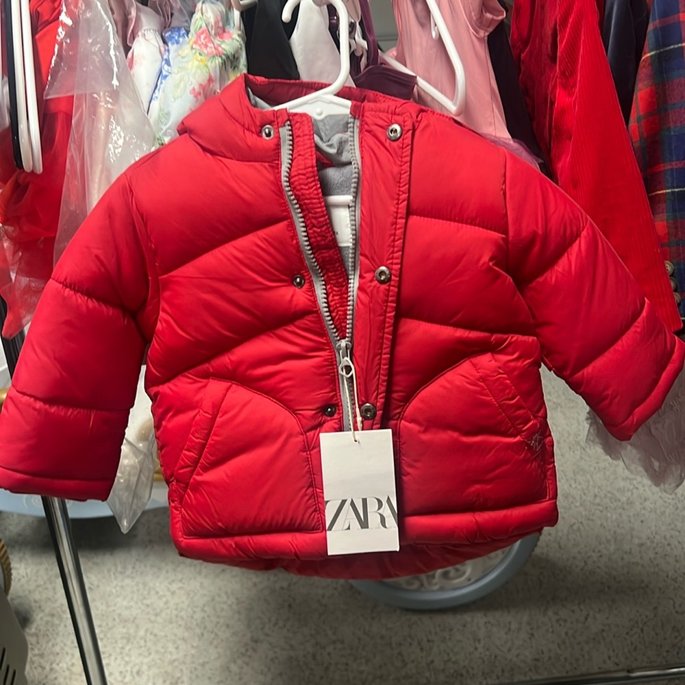 Red Zara infant Puffer Coat